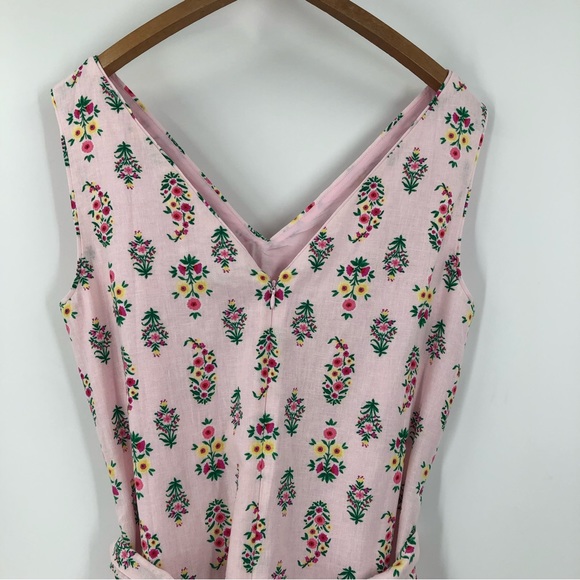 Ann Taylor 4 Floral Linen Blend Tie Waist Sheath Dress Pink 0892 - Picture 4 of 10